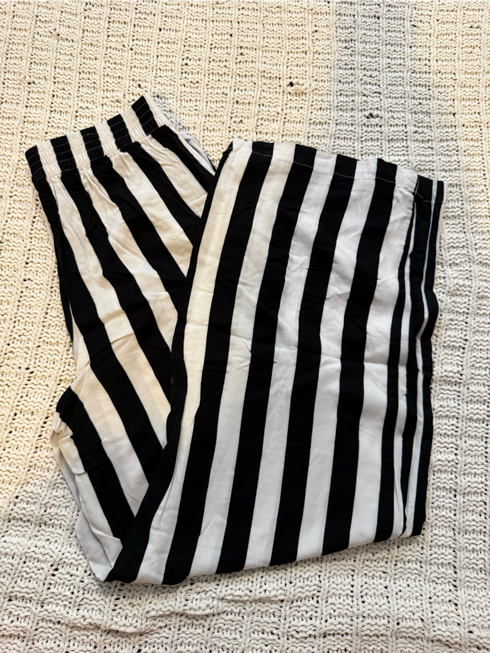 H&M Black and White Vertical Stripe Wide-Leg Pants
